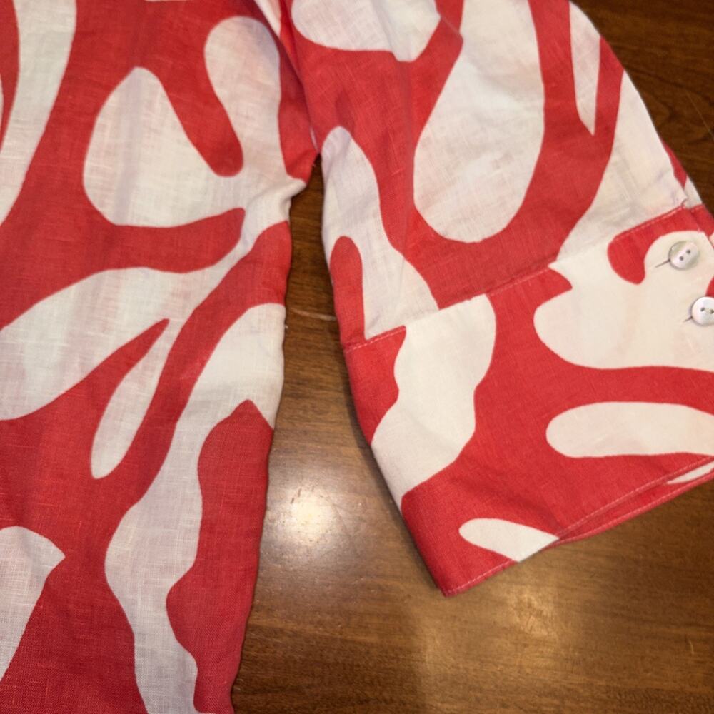 CHICO’S Size 3 (XL) No Iron 100% Linen 3/4 Sleeve Button Up Watermelon Punch - Picture 2 of 6